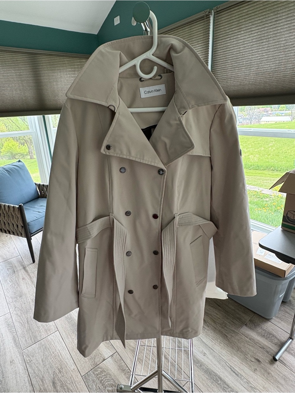 Calvin Klein Neutral Beige Double-Breasted Trench Coat